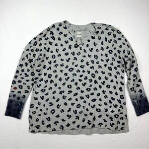 NIC‎ + ZOE Leopard Print V Neck Sweater Size M Oversize Womens Gray Knit NWOT